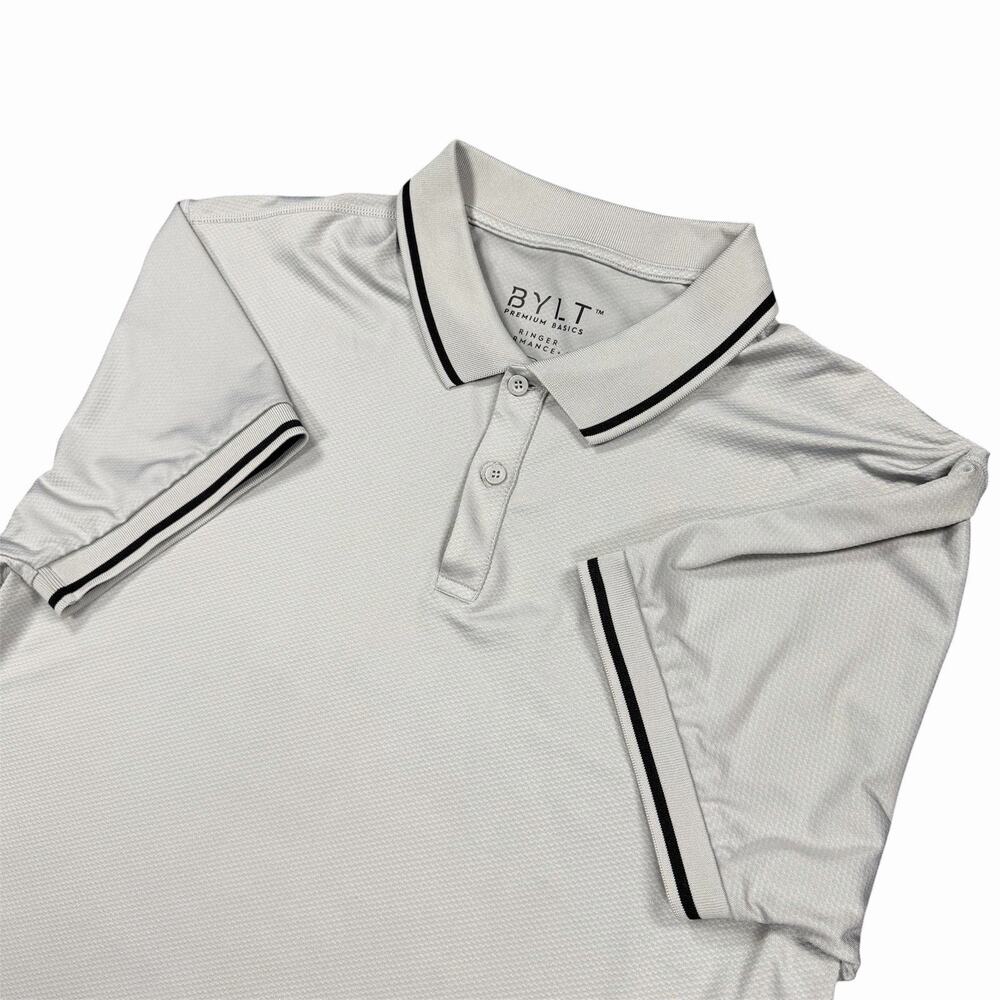 BYLT Premium Basics Polo Shirt Mens Large Gray Ringer Performance Stretch Short